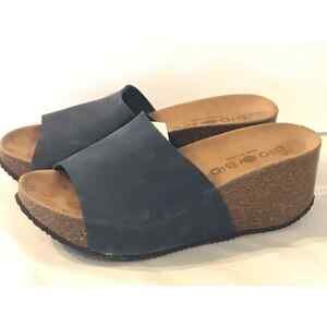 Bio Bio Wedge Slide Sandals Womens Sz 7.5 Blue Gray Made in Spain Nubuck Leather
